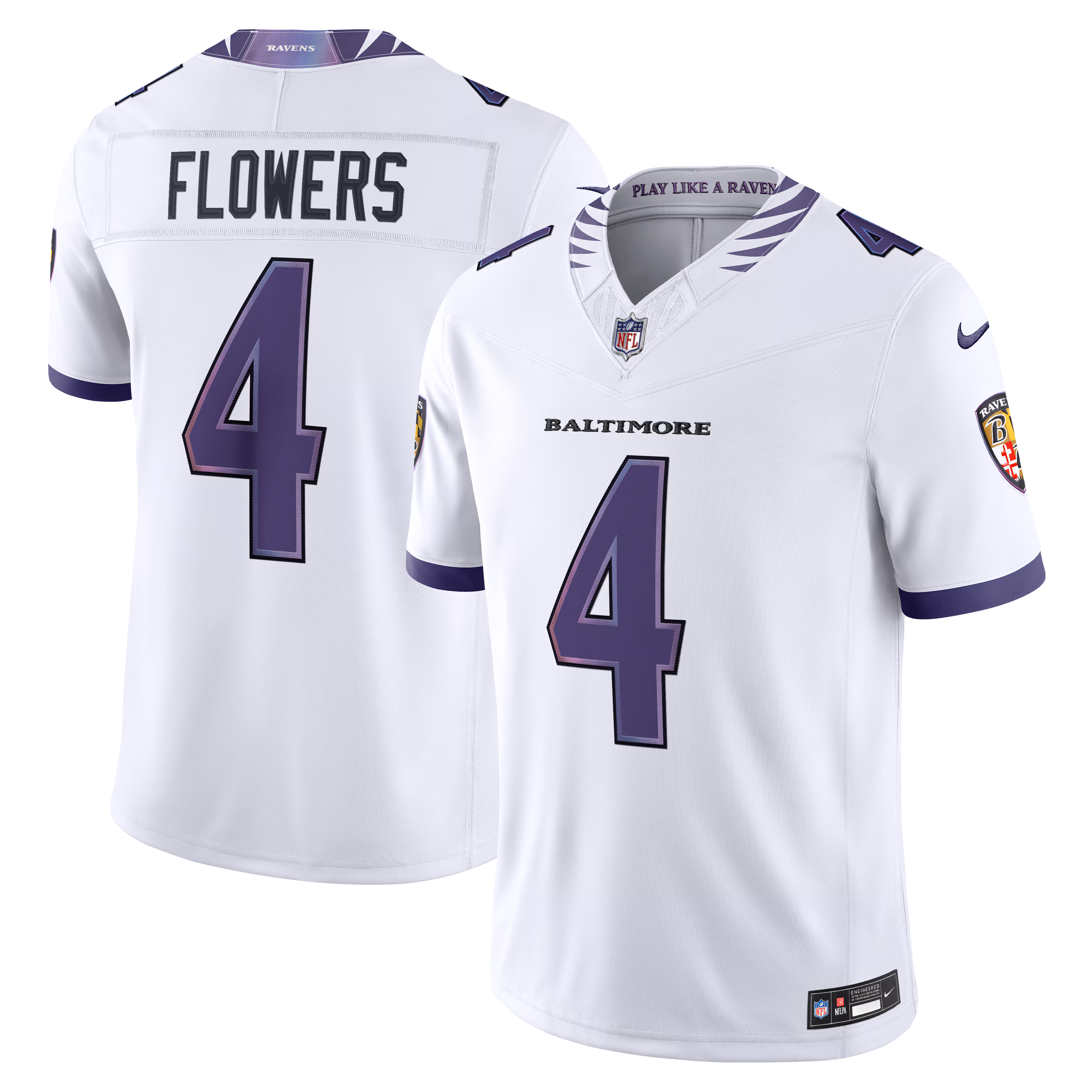 Men's Baltimore Ravens Zay Flowers #4 White Vapor F.U.S.E. Sewn Down Limited Jersey