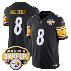 Aaron Rodgers #8 Pittsburgh Steelers 2025 AFC North Division Champions Vapor Limited Jersey - All Stitched