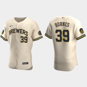 Men's Milwaukee Brewers #39 Corbin Burnes Cream Flex Base Alternate Jersey