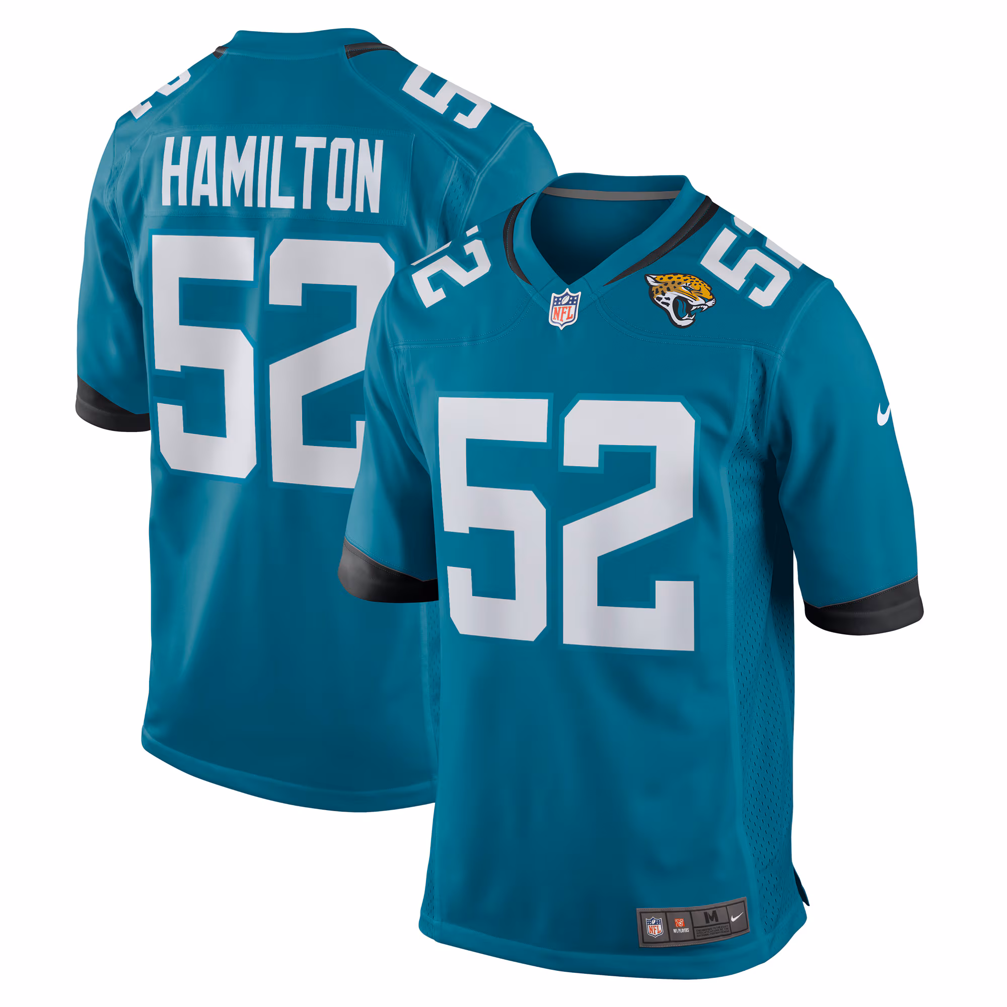 DaVon Hamilton #52 Jacksonville Jaguars Game Jersey - Teal
