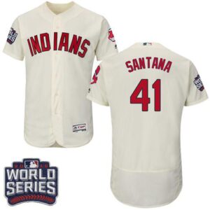 Cleveland Indians #41 Carlos Santana Cream Flexbase Collection 2016 World Series Bound Stitched Jersey