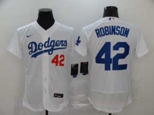 Men's Los Angeles Dodgers #42 Jackie Robinson White Stitched Flex Base  Jersey