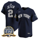 Derek Jeter #2 New York Yankees 27 Time Champions Patch Vapor Premier Limited Jersey - Alternate