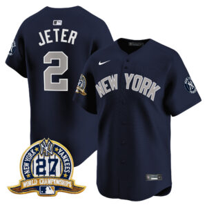 Derek Jeter #2 New York Yankees 27 Time Champions Patch Vapor Premier Limited Jersey - Alternate