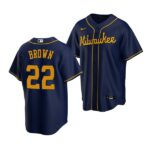 Men's Milwaukee Brewers #22 Eric Brown 2022 Draft Jersey Navy Alternate