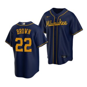 Men's Milwaukee Brewers #22 Eric Brown 2022 Draft Jersey Navy Alternate