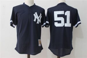 Mitchell and Ness New York Yankees #51 Bernie Williams Navy Blue Jersey
