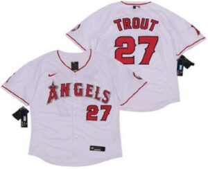 Men's Los Angeles Angels #27 Mike Trout White Stitched Flex Base  Jersey