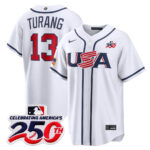 Brice Turang #13 USA Baseball 250th Patch 2026 World Baseball Classic Home Stadium Jersey - White