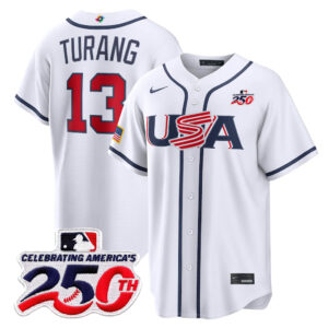 Brice Turang #13 USA Baseball 250th Patch 2026 World Baseball Classic Home Stadium Jersey - White