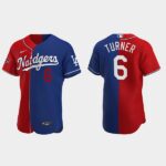 Men's Los Angeles Dodgers #6 Trea Turner Washington Nationals Split Edition Jersey - Red Royal