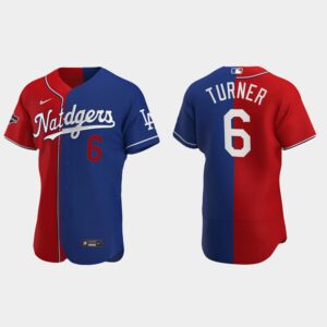 Men's Los Angeles Dodgers #6 Trea Turner Washington Nationals Split Edition Jersey - Red Royal