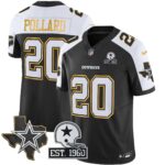 Tony Pollard #20 Cowboys Texas Patch Gold Trim Vapor Jersey - All Stitched