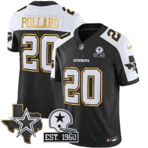 Tony Pollard #20 Cowboys Texas Patch Gold Trim Vapor Jersey - All Stitched