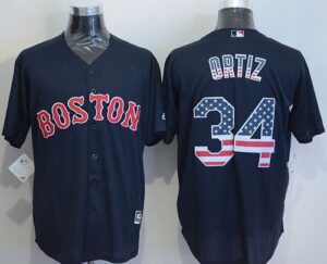 Boston Red Sox #34 David Ortiz Navy Blue USA Flag Fashion Stitched Jersey