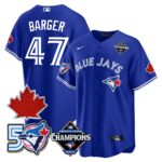Addison Barger #47 Toronto Blue Jays 50th Red Maple Leaf Patch World Series Limited Jersey Stitched - Royal