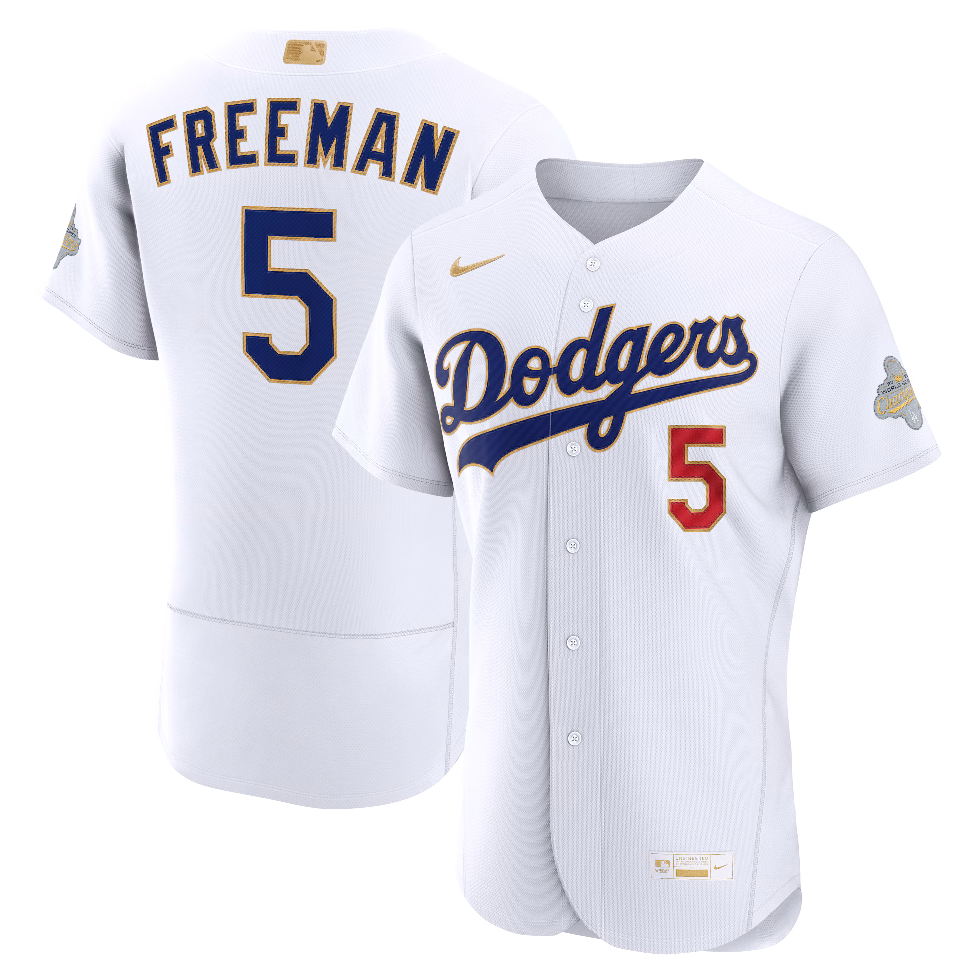 Los Angeles Dodgers Freddie Freeman #5 White 2026 Gold Collection Authentic Jersey