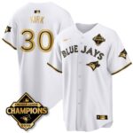 Alejandro Kirk #30 Toronto Blue Jays 2025 American League Champions Jersey Stitched White Gold
