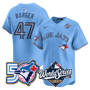 Addison Barger #47 Toronto Blue Jays 50th 2025 World Series Limited Jersey Stitched Light Blue
