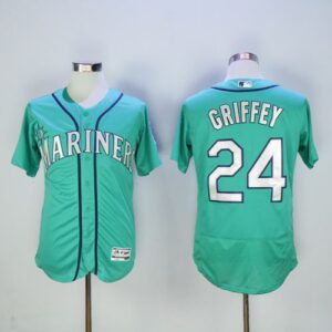 Seattle Mariners #24 Ken Griffey Green Flexbase Collection 2016 Hall Of Fame Patch Stitched Jersey