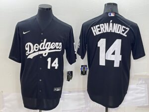 Men's  Los Angeles Dodgers #14 Enrique Hernandez Black Stitched Cool Base Jersey