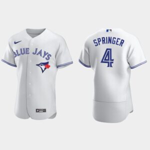 Men's George Springer #4 Toronto Blue Jays White Home Flex Base Jersey