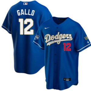 Men's Los Angeles Dodgers #12 Joey Gallo Cool Base Gold Series Jersey - Navy