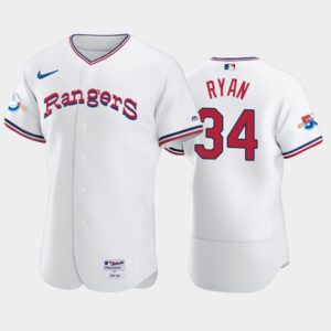 Men's Texas Rangers #34 Nolan Ryan 1972 Throwback White 50th Anniversary Home Flex Base Jersey