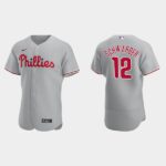 Men's Philadelphia Phillies #12 Kyle Schwarber Gray Road Flex Base Jersey