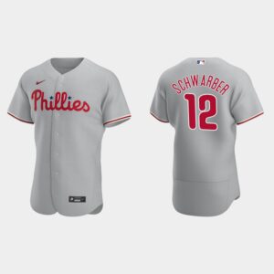 Men's Philadelphia Phillies #12 Kyle Schwarber Gray Road Flex Base Jersey