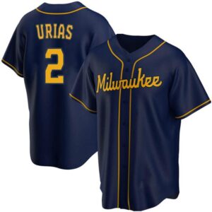 Men's Milwaukee Brewers #2 Luis Urias Navy Alternate Jersey