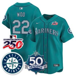 Bryan Woo #22 Seattle Mariners 250th Anniversary & AL West Vapor Premier Limited Jersey - Teal