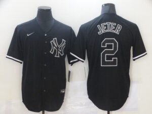 Men New York Yankees #2 Jeter Black Game  Jerseys