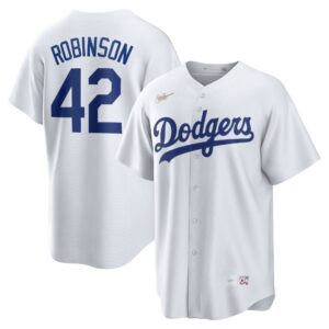 Men's Brooklyn Dodgers #42 Jackie Robinson  White Home Cooperstown Collection Jersey
