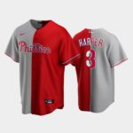 Men's Philadelphia Phillies Split Replica #3 Bryce Harper Gray-Red Jersey