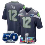 12th Fan #12 Seattle Seahawks Super Bowl LX 50th Season Patch College Navy Team Game Jersey