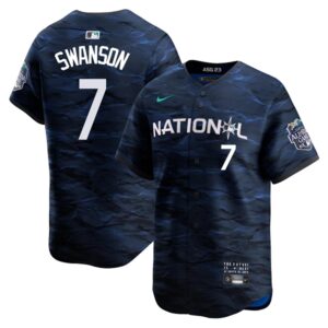 Men's National League #7 Dansby Swanson  Royal 2023 All-Star Game Cool Base Jersey
