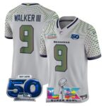 Kenneth Walker III #9 Seattle Seahawks 2025 Rivalries Super Super Bowl LX 50th Season Patch Vapor Limited Jersey
