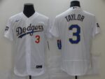 Men's Los Angeles Dodgers #3 Chris Taylor Champion of white gold and blue characters Flexbase 2021 Jersey