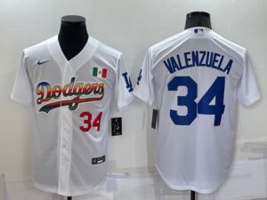 Men's  Los Angeles Dodgers #34 Fernando Valenzuela White Stitched Cool Base Jersey