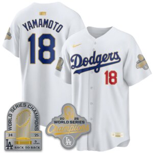 Yoshinobu Yamamoto #18 Los Angeles Dodgers 9x Champs Gold Collection Stadium Vapor Limited Jersey - All White