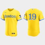 Men's Boston Red Sox #19 Jackie Bradley Jr. 2021 City Connect Flex Base Jersey - Gold Light Blue