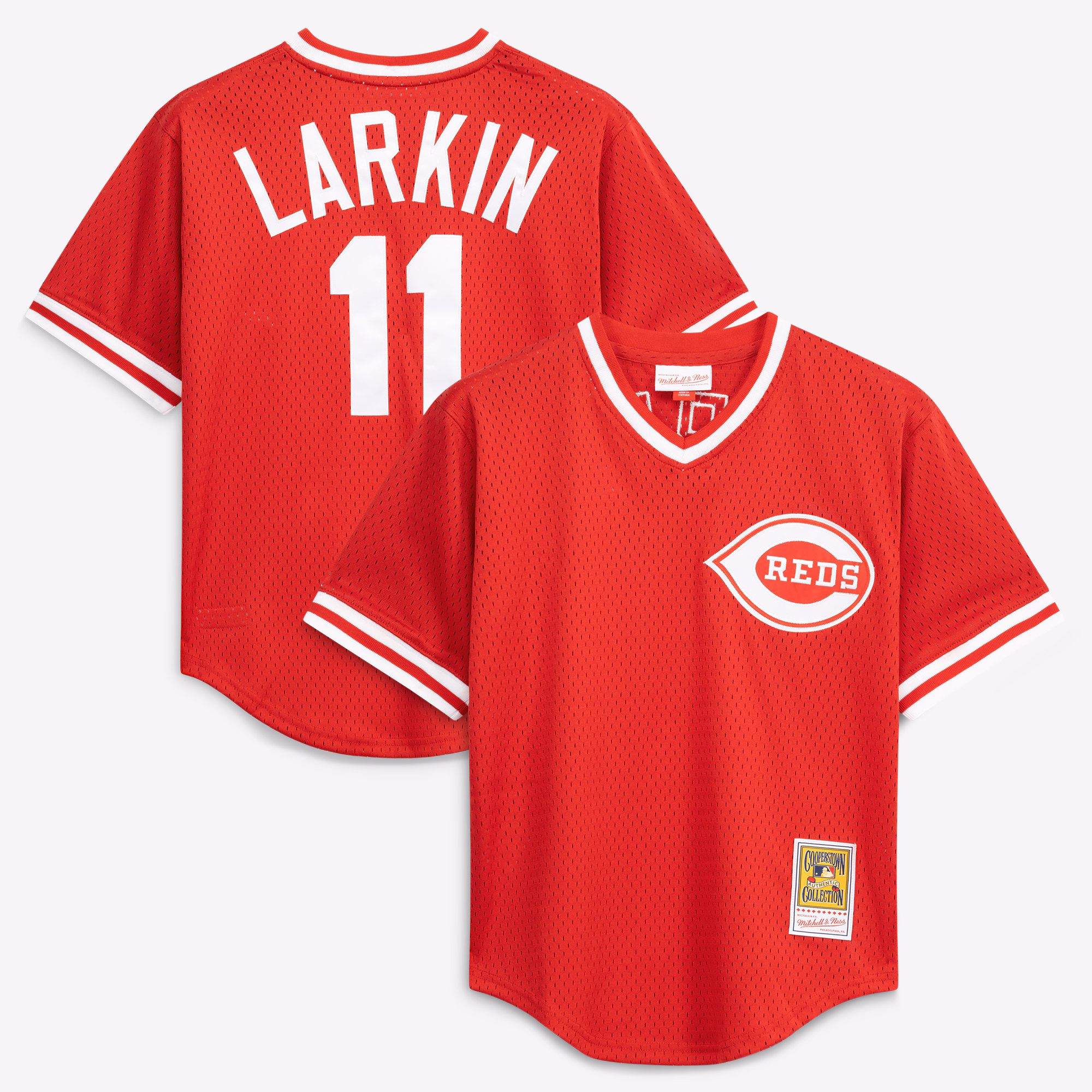 Cincinnati Reds Barry Larkin #11 Mitchell & Ness Red Authentic Batting Practice Jersey
