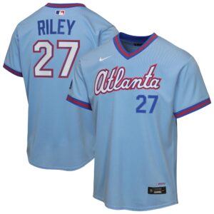 Youth Atlanta Braves Austin Riley #27 Powder Blue 2026 City Connect Stadium Jersey