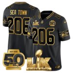 Sea Town #206 Seattle Seahawks Super Bowl LX Gold Patch Game Jersey - All Stitched