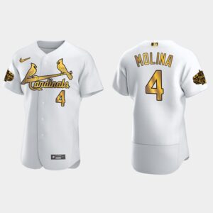 Men's St. Louis Cardinals #4 Yadier Molina 2022 All-Star Game Flex Base Jersey - White Gold