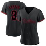 Women's Philadelphia Phillies Bryce Harper #3 Profile Black Plus Size Player Name & Number Fashion Jersey