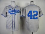 Mitchell And Ness 1955 Los Angeles Dodgers #42 Jackie Robinson Grey Throwback Stitched Jersey