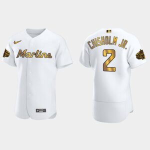 Men's Miami Marlins #2 Jazz Chisholm Jr. 2022 All-Star Game Flex Base Jersey - White Gold