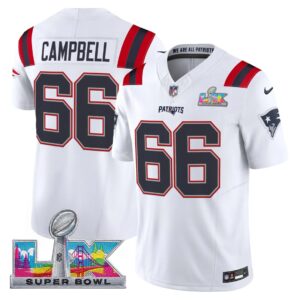Will Campbell #66 New England Patriots Super 2025 Bowl LX Patch Retired Game Jersey - White